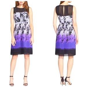 Adrianna Papell Dress Size 4 Pleated Chiffon‎ Fit & Flare Ombré Black Purple